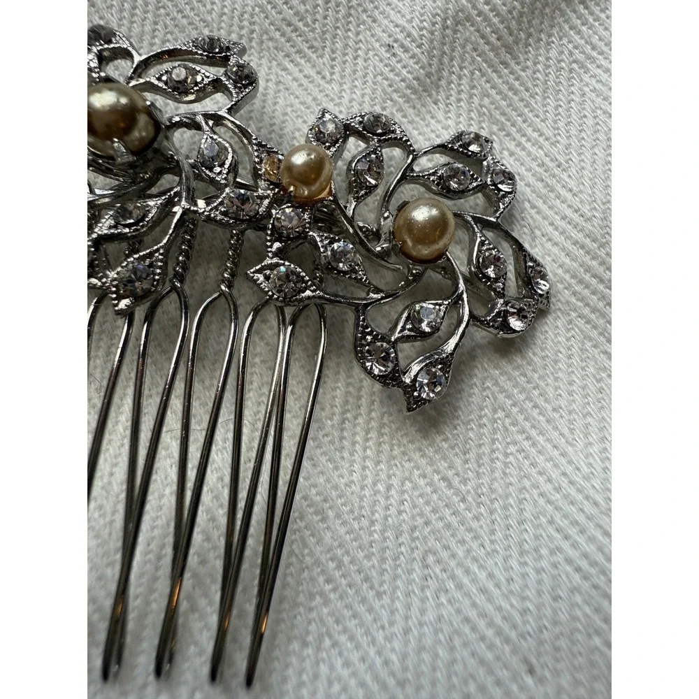 J.Crew Pearl Hair Comb Rhinestone Floral‎ Bridal Wedding Prom Accessory